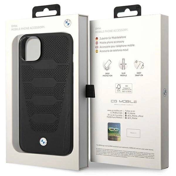 Hülle BMW BMHCP14S22RPSK iPhone 14 6.1″ schwarz/schwarz Ledersitze Muster-1