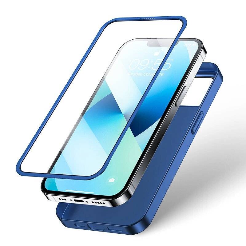 Joyroom 360 Full Case Cover iPhone 13 Back and Front + Tempered Glass blau JR-BP927-2