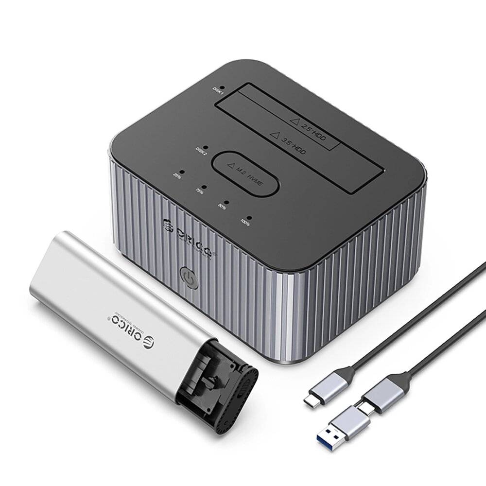 Preisbild für Orico IT28E-C 2-Disk Dockingstation M.2 NVME 2,5″/3,5″ HDD/2,5″ SSD Klonfunktion - Grau