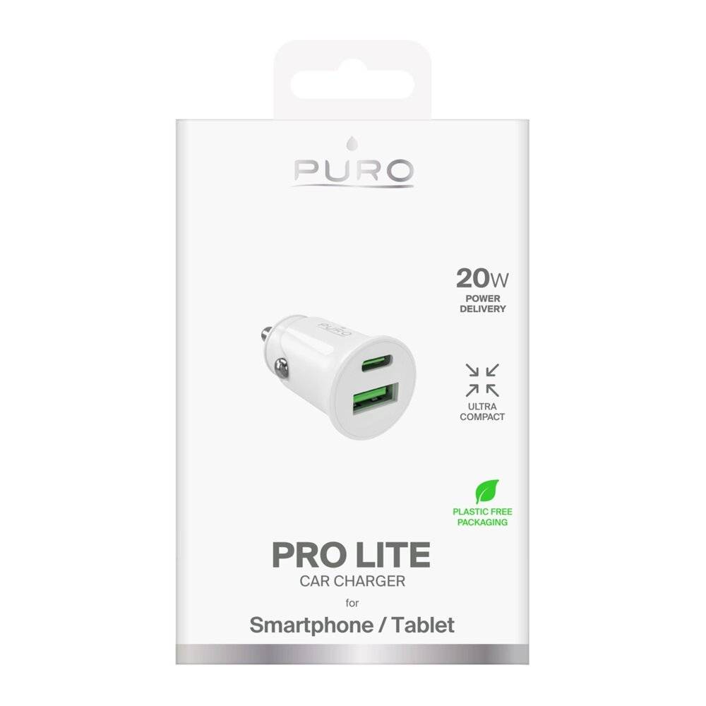Preisbild für Puro Pro Lite Autoladegerät 1x USB-A + USB-C Power Delivery 20W - Weiß