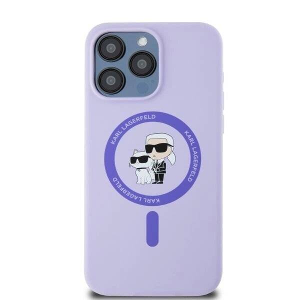 Symbolbild für Karl Lagerfeld Silikon Karl&Choupette Heads Ring MagSafe Hülle iPhone 15 Pro Max – Lila