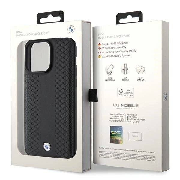 BMW Lederhülle Rautenmuster iPhone 15 Pro – Schwarz-4