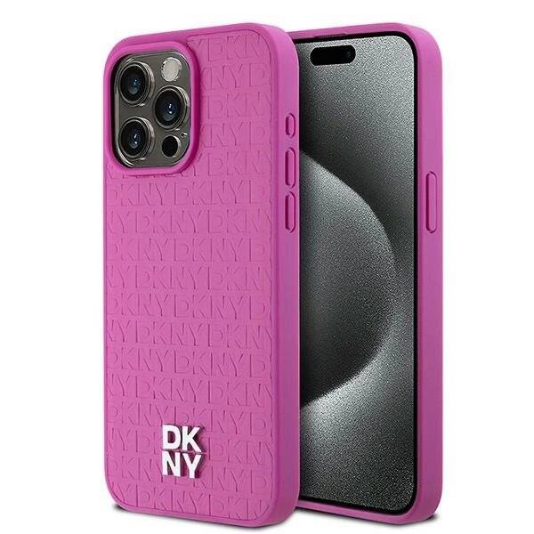 DKNY MagSafe-Hülle Leder Monogrammmuster Metalllogo iPhone 15 Pro Max – Rosa-5