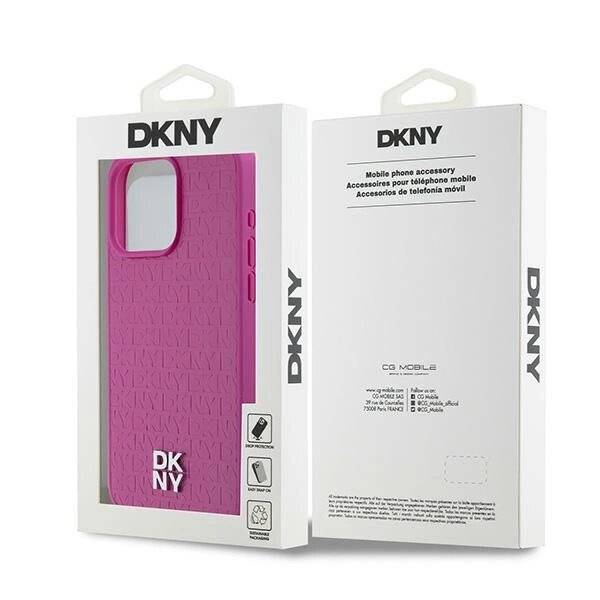 DKNY MagSafe-Hülle Leder Monogrammmuster Metalllogo iPhone 15 Pro Max – Rosa-1