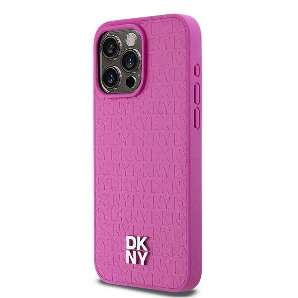 DKNY MagSafe-Hülle Leder Monogrammmuster Metalllogo iPhone 15 Pro Max – Rosa-2