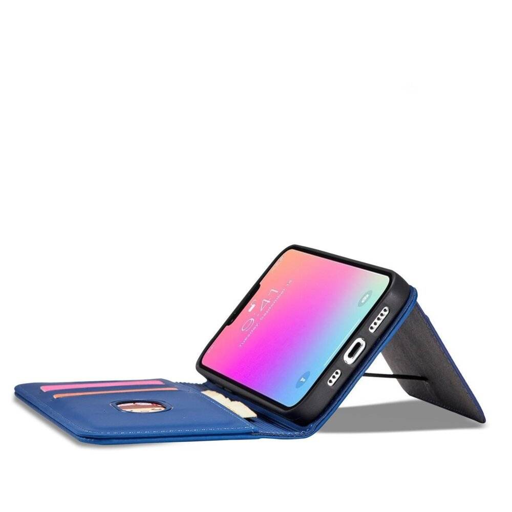 Magnet Card Case Hülle iPhone 14 Flip Cover Wallet Stand blau-4