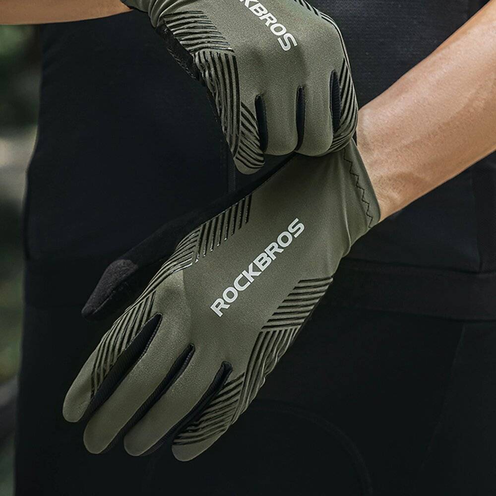 Rockbros Fahrradhandschuhe Frühling/Sommer/Herbst, Full, Größe: XXL - Grün-4
