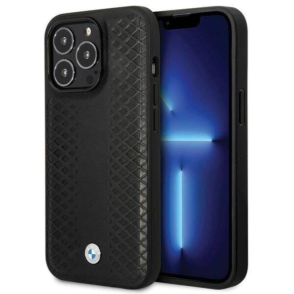 BMW Lederhülle Rautenmuster iPhone 14 Pro – Schwarz-5