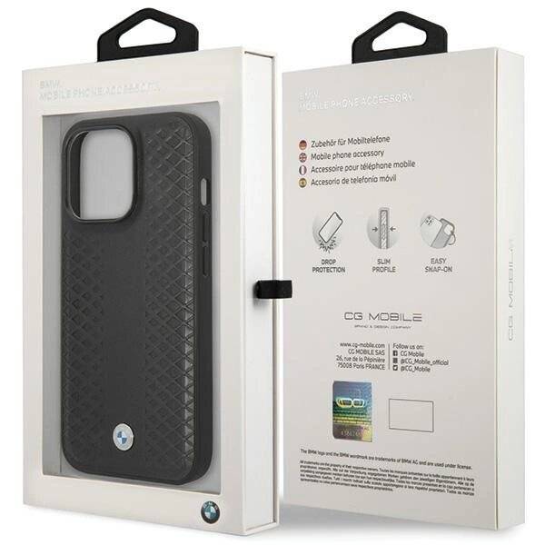 BMW Lederhülle Rautenmuster iPhone 14 Pro – Schwarz-1