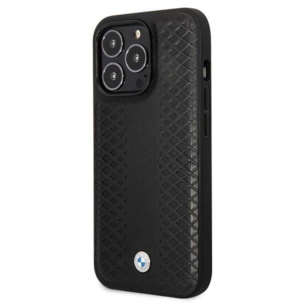 BMW Lederhülle Rautenmuster iPhone 14 Pro – Schwarz-2