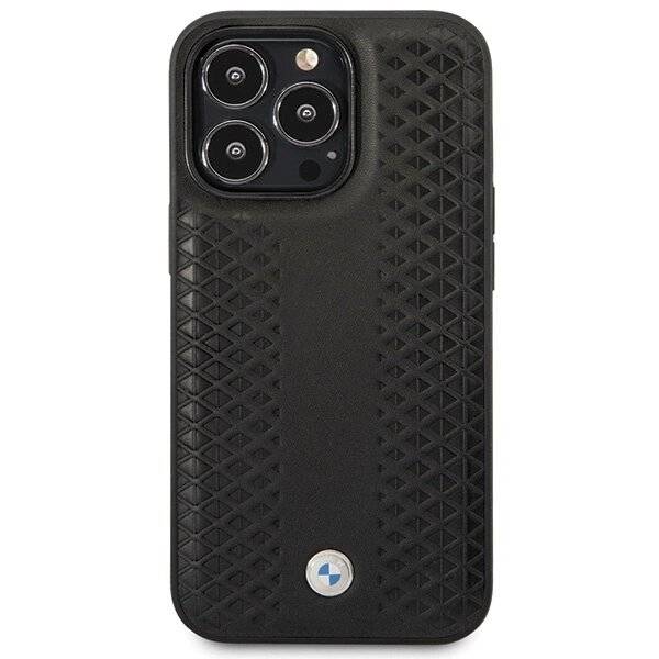 BMW Lederhülle Rautenmuster iPhone 14 Pro – Schwarz-3