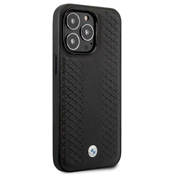 BMW Lederhülle Rautenmuster iPhone 14 Pro – Schwarz-4