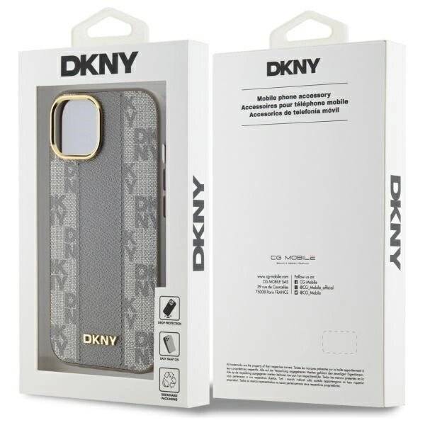 DKNY Leather Checkered Mono Pattern MagSafe-Hülle iPhone 15 Plus – Beige-1