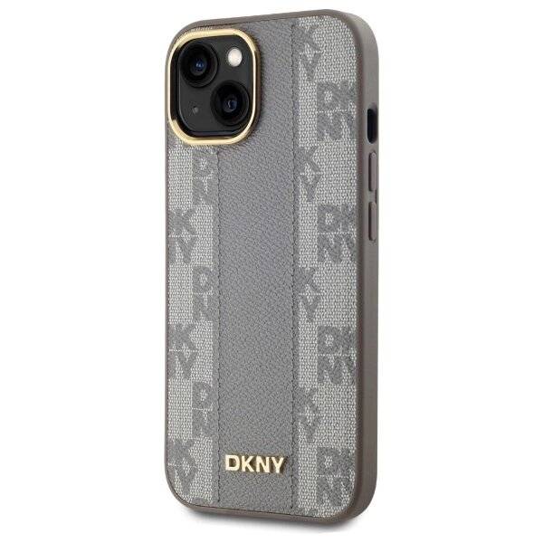 DKNY Leather Checkered Mono Pattern MagSafe-Hülle iPhone 15 Plus – Beige-2