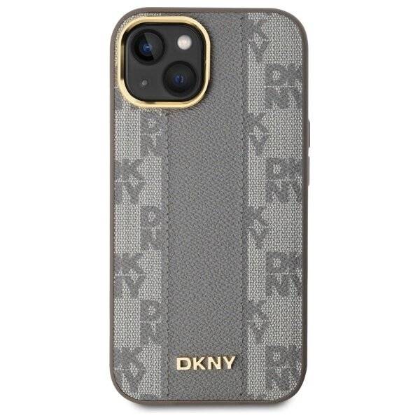 DKNY Leather Checkered Mono Pattern MagSafe-Hülle iPhone 15 Plus – Beige-3
