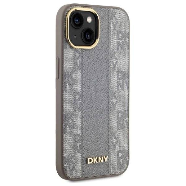 DKNY Leather Checkered Mono Pattern MagSafe-Hülle iPhone 15 Plus – Beige-4