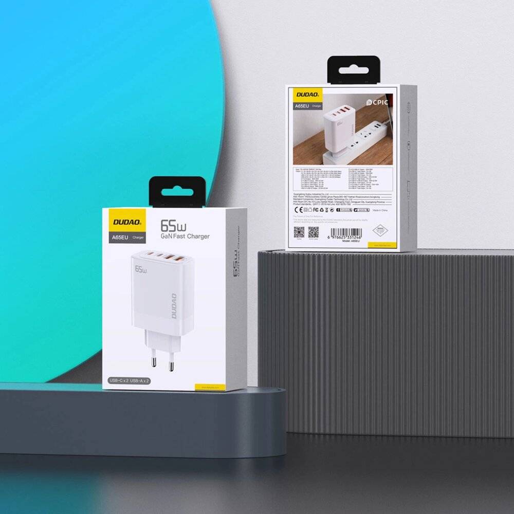 Dudao A65EU GaN-Netzwerkladegerät 2xUSB-A / 2xUSB-C PD 65W - Weiß-3