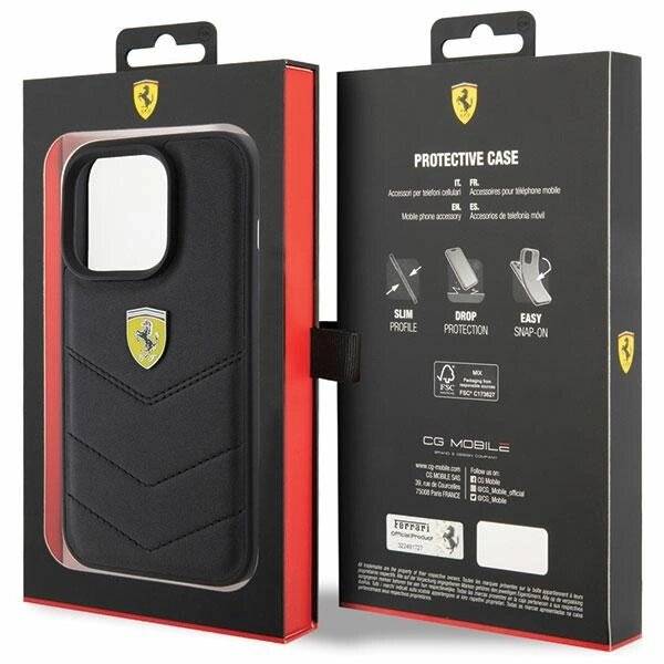Ferrari Quilted Metal Logo-Hülle iPhone 15 Pro – Schwarz-1