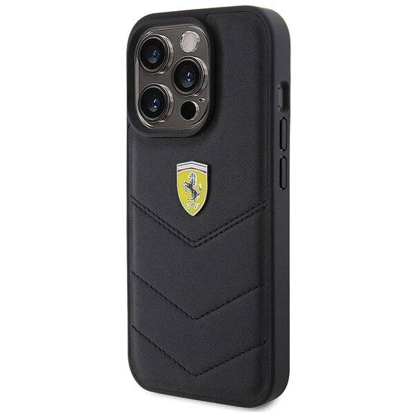 Ferrari Quilted Metal Logo-Hülle iPhone 15 Pro – Schwarz-2