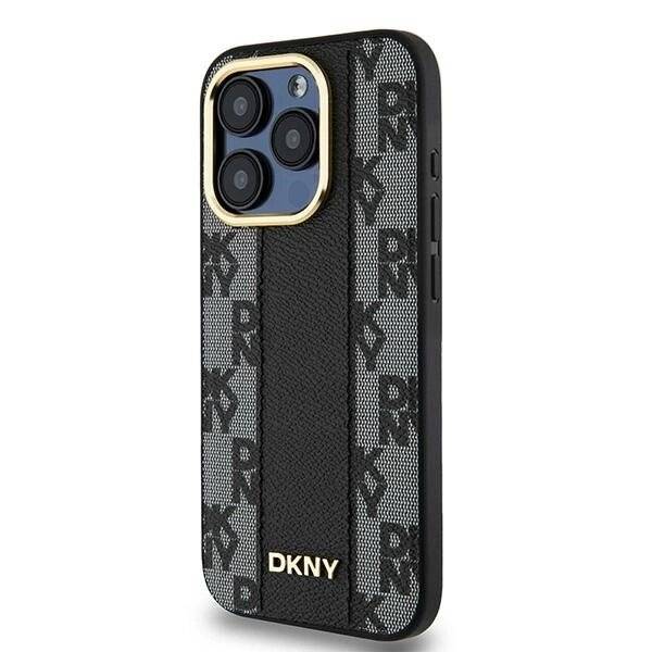 DKNY Leder-MagSafe-Hülle kariertem Monomuster iPhone 15 Pro Max – Schwarz-2