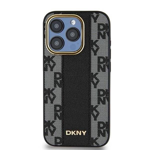 DKNY Leder-MagSafe-Hülle kariertem Monomuster iPhone 15 Pro Max – Schwarz-3