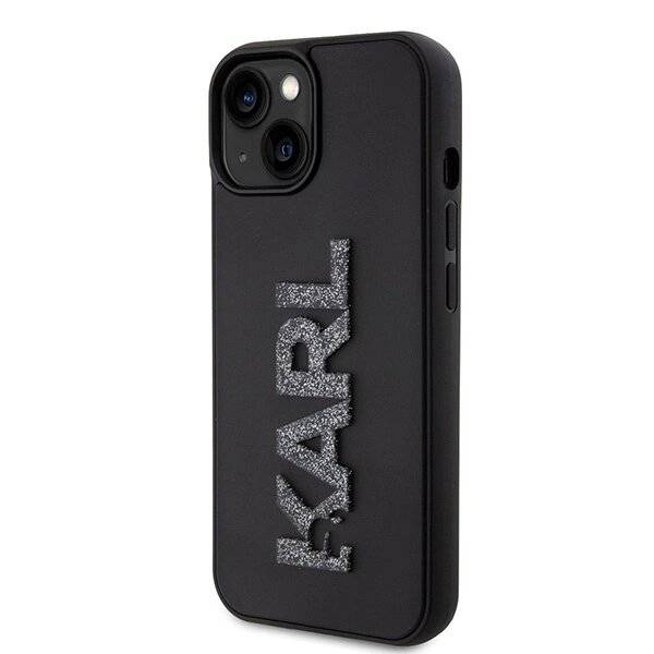 Karl Lagerfeld 3D Rubber Glitter Logo Hülle iPhone 15 – Schwarz-1