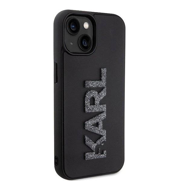 Karl Lagerfeld 3D Rubber Glitter Logo Hülle iPhone 15 – Schwarz-3
