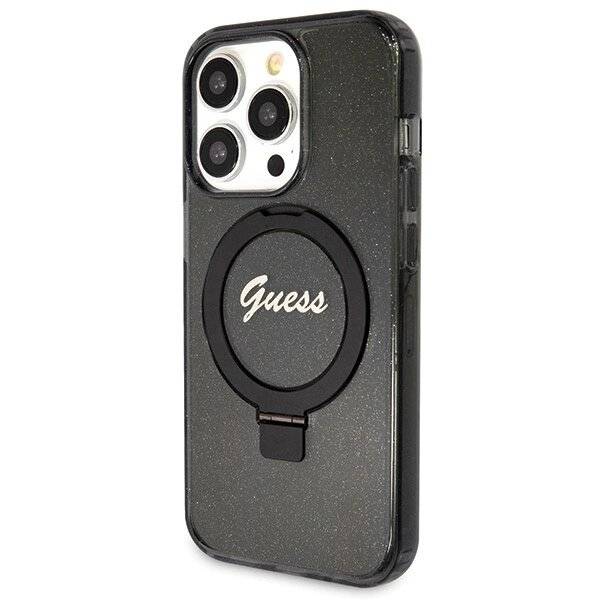 Guess Ring Stand Script Glitter MagSafe-Hülle iPhone 13 Pro Max – Schwarz-1