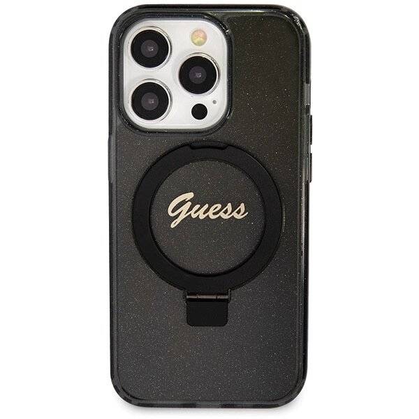 Guess Ring Stand Script Glitter MagSafe-Hülle iPhone 13 Pro Max – Schwarz-2