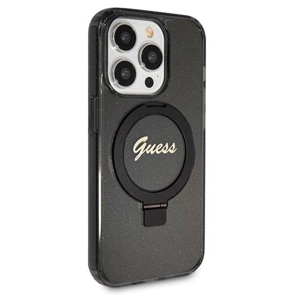 Guess Ring Stand Script Glitter MagSafe-Hülle iPhone 13 Pro Max – Schwarz-3
