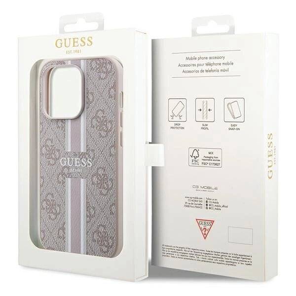 Guess 4G Printed Stripes MagSafe-Hülle iPhone 15 Pro – Rosa-1