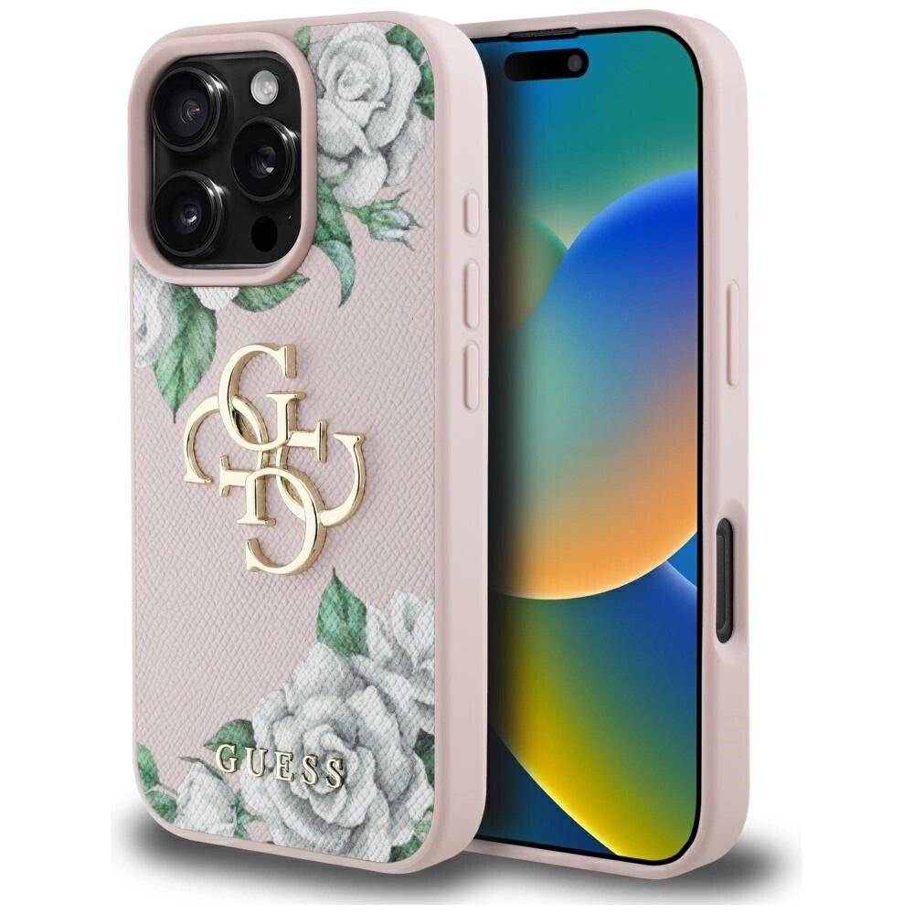 Guess Grained Roses Big 4G Logo iPhone 16 Pro Max Hülle - Rosa-5