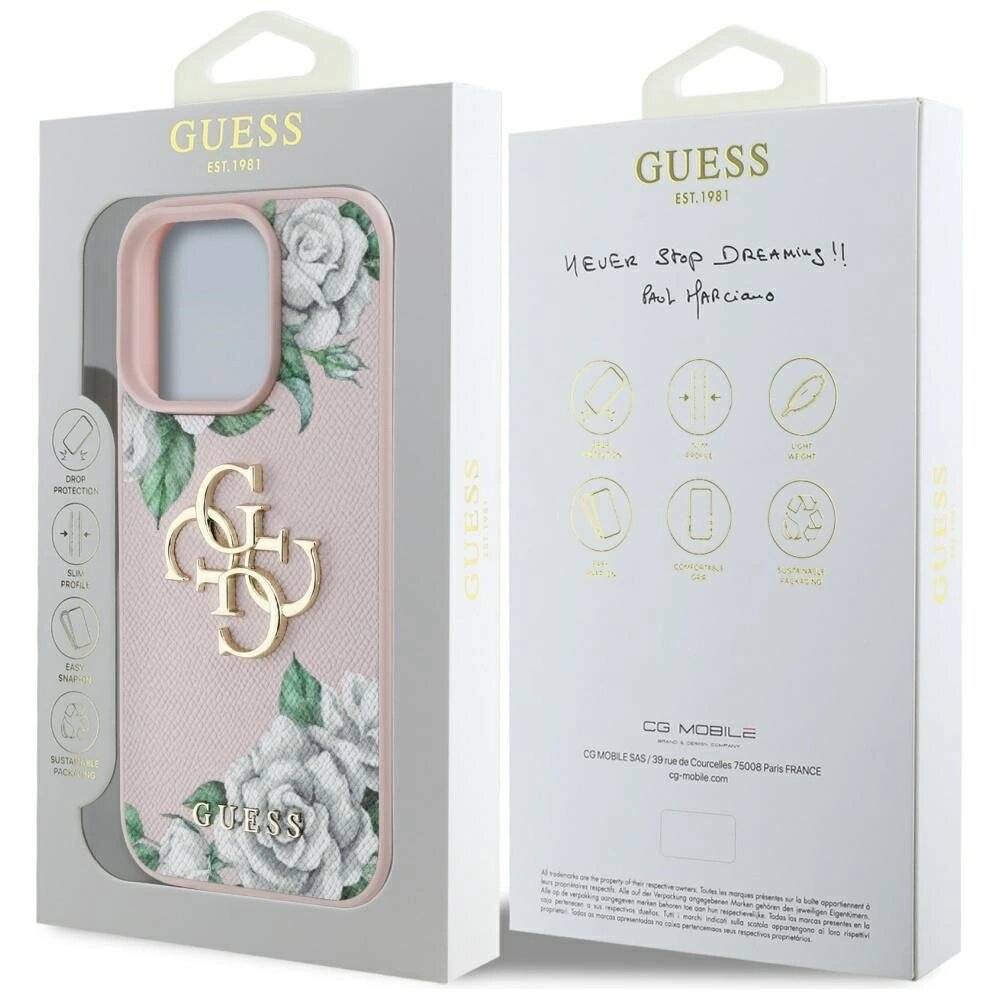 Guess Grained Roses Big 4G Logo iPhone 16 Pro Max Hülle - Rosa-1