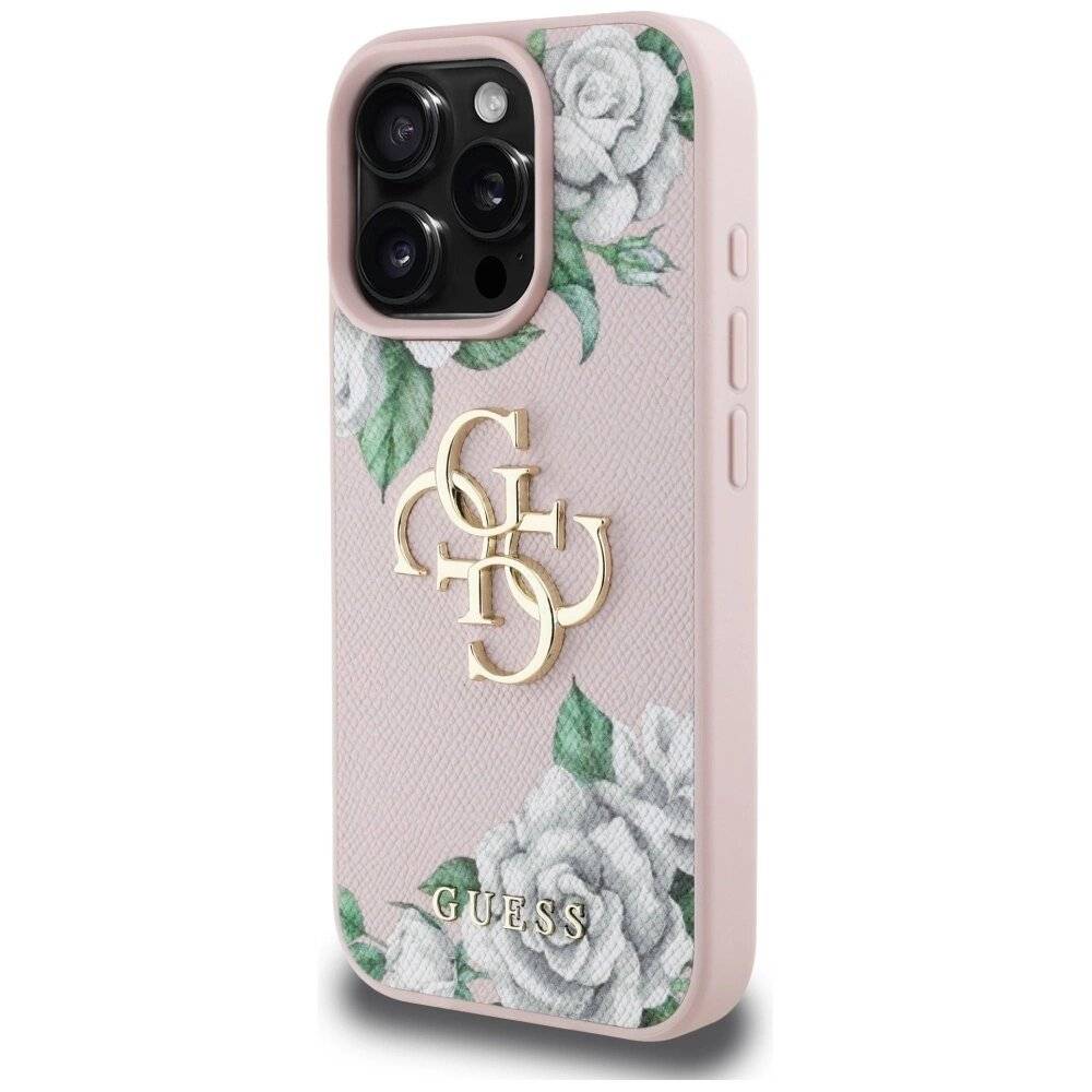 Guess Grained Roses Big 4G Logo iPhone 16 Pro Max Hülle - Rosa-3