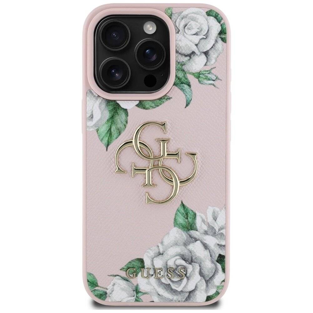 Guess Grained Roses Big 4G Logo iPhone 16 Pro Max Hülle - Rosa-4