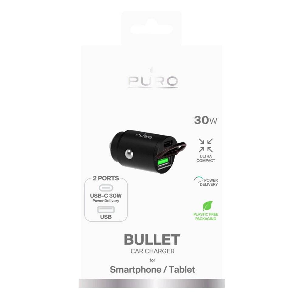 Preisbild für Puro Mini 30W Power Delivery USB-C USB-A Autoladegerät – Schwarz