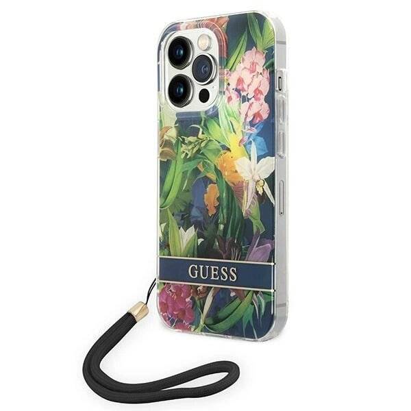 Preisbild für Guess GUOHCP14XHFLSB iPhone 14 Pro Max 6,7″blau / blauer Hardcase Flower Strap