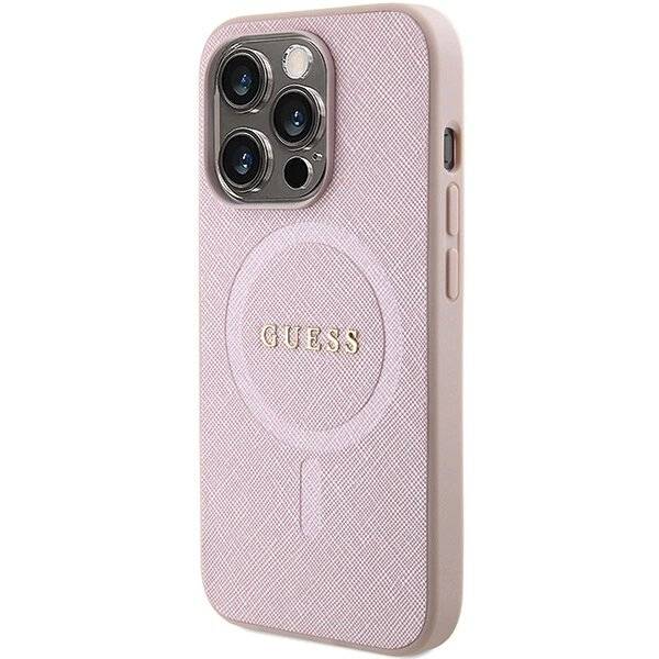 Guess Saffiano MagSafe Hülle iPhone 15 Pro – Rosa-1