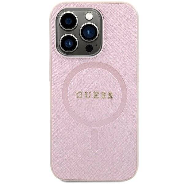 Guess Saffiano MagSafe Hülle iPhone 15 Pro – Rosa-2