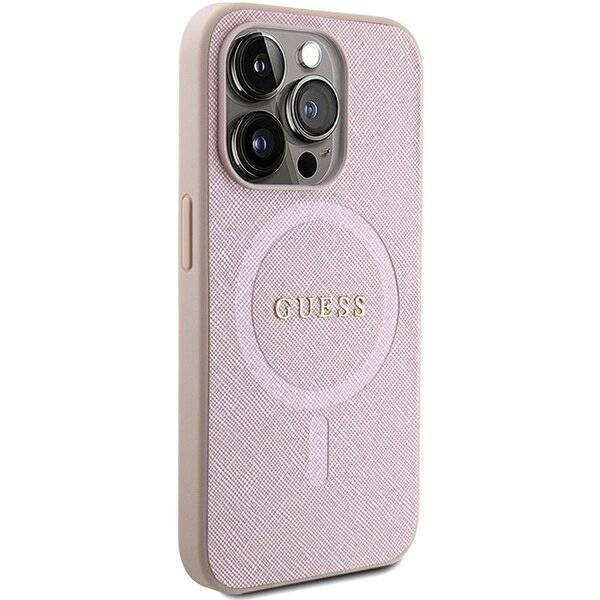 Guess Saffiano MagSafe Hülle iPhone 15 Pro – Rosa-3