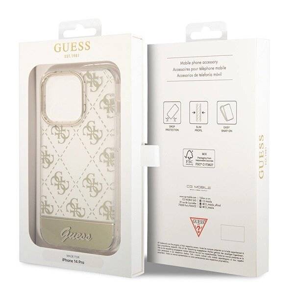 Guess GUHCP14LHG4MHG iPhone 14 Pro 6.1″Gold / Gold Hardcase 4G Pattern Script-1