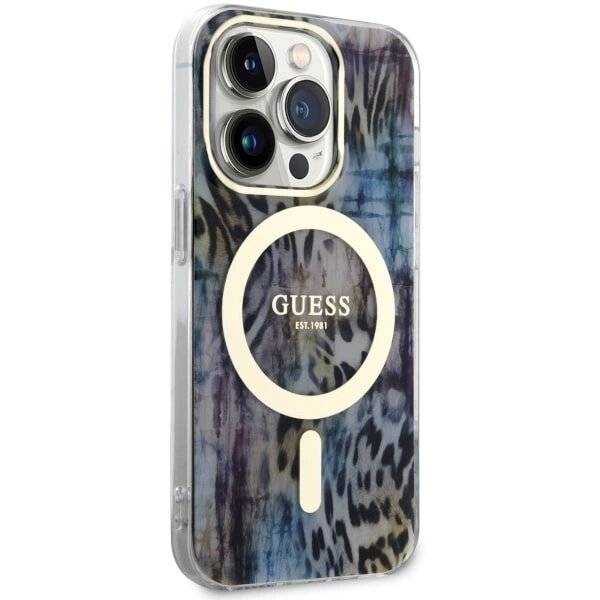 Guess GUHMP14XHLEOPWB iPhone 14 Pro Max 6.7″ Blau/Blau Hardcase Leopard MagSafe-3