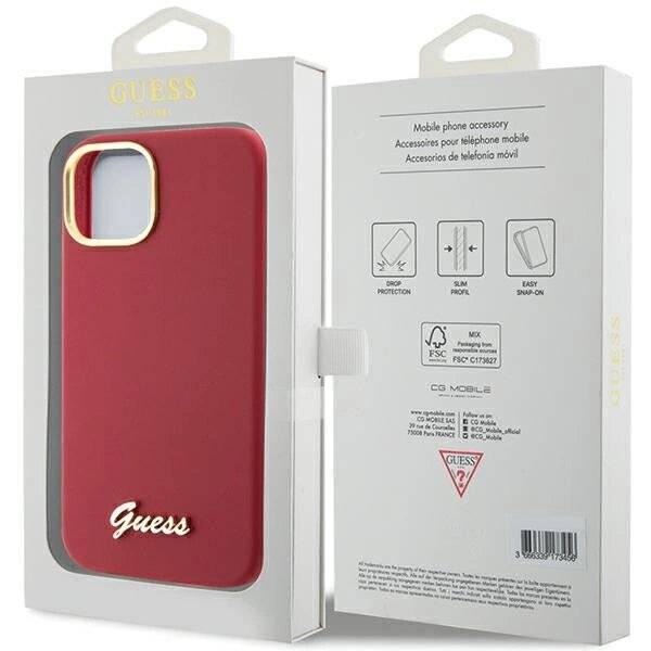 Guess Silikon Script Metal Logo & Frame Hülle iPhone 15 – Rot-1