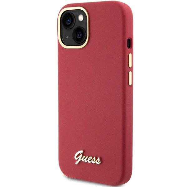 Guess Silikon Script Metal Logo & Frame Hülle iPhone 15 – Rot-2