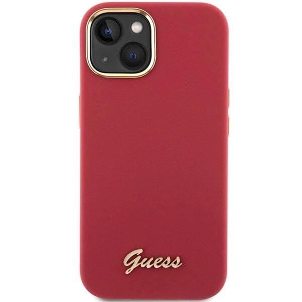 Guess Silikon Script Metal Logo & Frame Hülle iPhone 15 – Rot-3