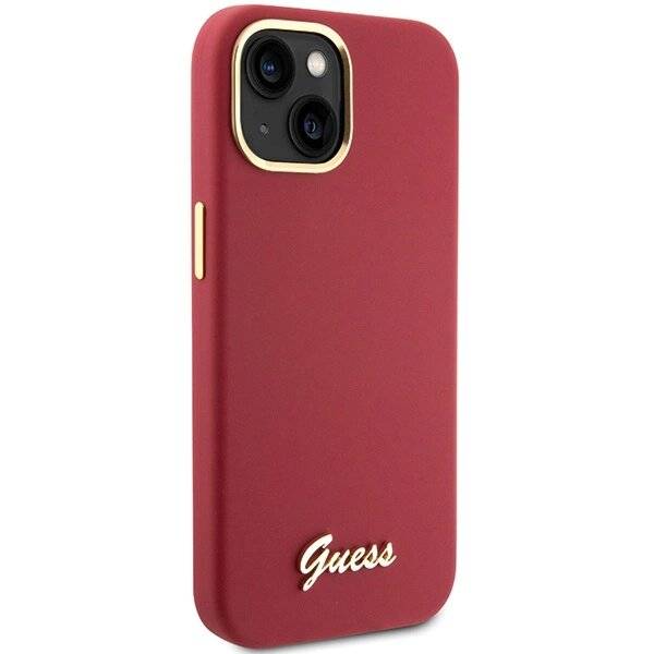 Guess Silikon Script Metal Logo & Frame Hülle iPhone 15 – Rot-4