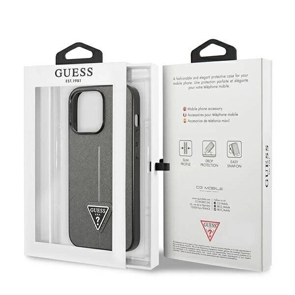 Guess GUHCP14LPSATLG iPhone 14 Pro 6.1″Silber / Silber Hardcase SaffianoTriangle Logo-1