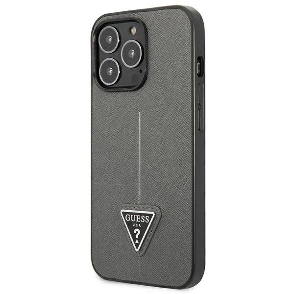 Guess GUHCP14LPSATLG iPhone 14 Pro 6.1″Silber / Silber Hardcase SaffianoTriangle Logo-2