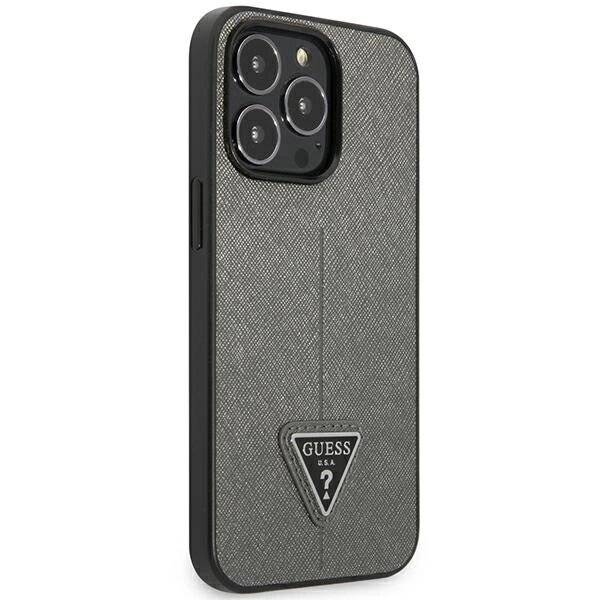 Guess GUHCP14LPSATLG iPhone 14 Pro 6.1″Silber / Silber Hardcase SaffianoTriangle Logo-4
