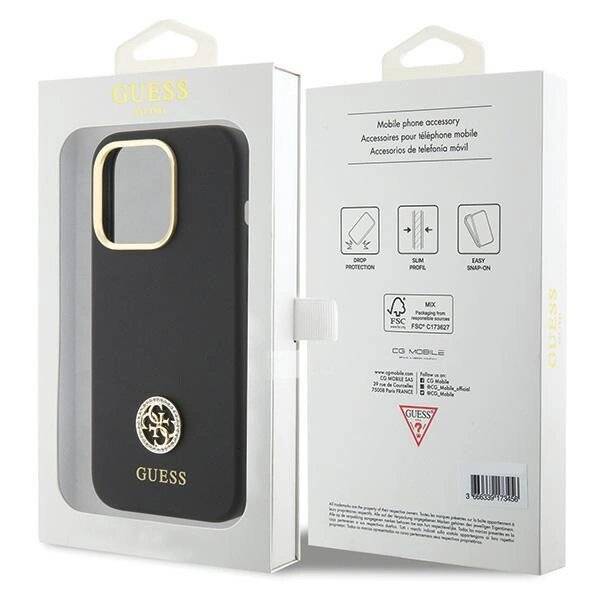 Guess Silicone Logo Strass 4G Case iPhone 15 Pro - Schwarz-1